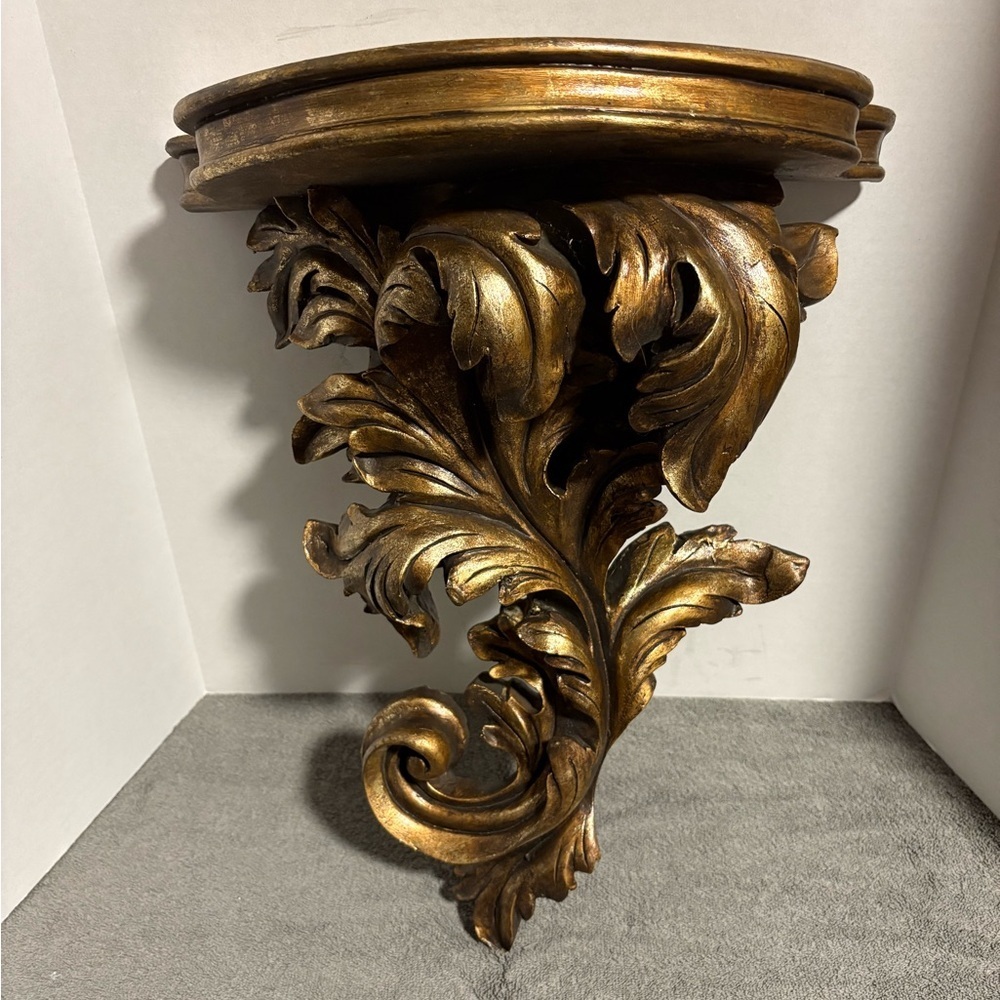 7X15X19 Hollywood Regency Wall Shelf Sconce Shelf Gold Resin Carved Style